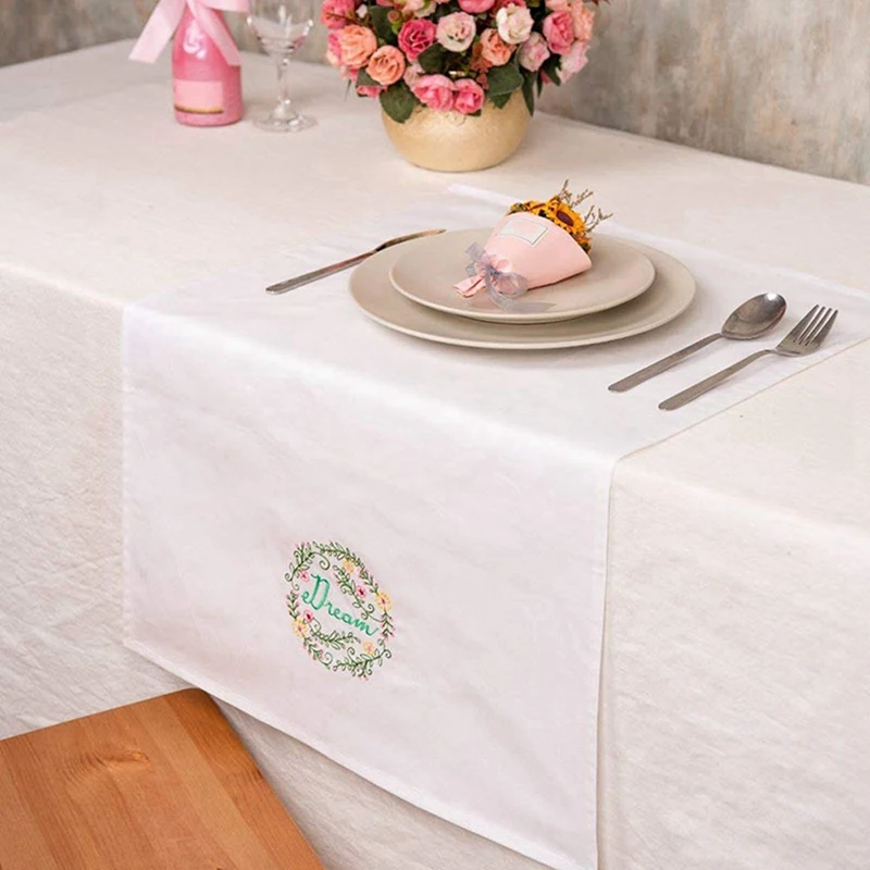 

Dinner Cloth Napkin Cotton Style Table Linen with Flower Embroidery & Rolling Pin Cookie Biscuits Beech Solid Wood