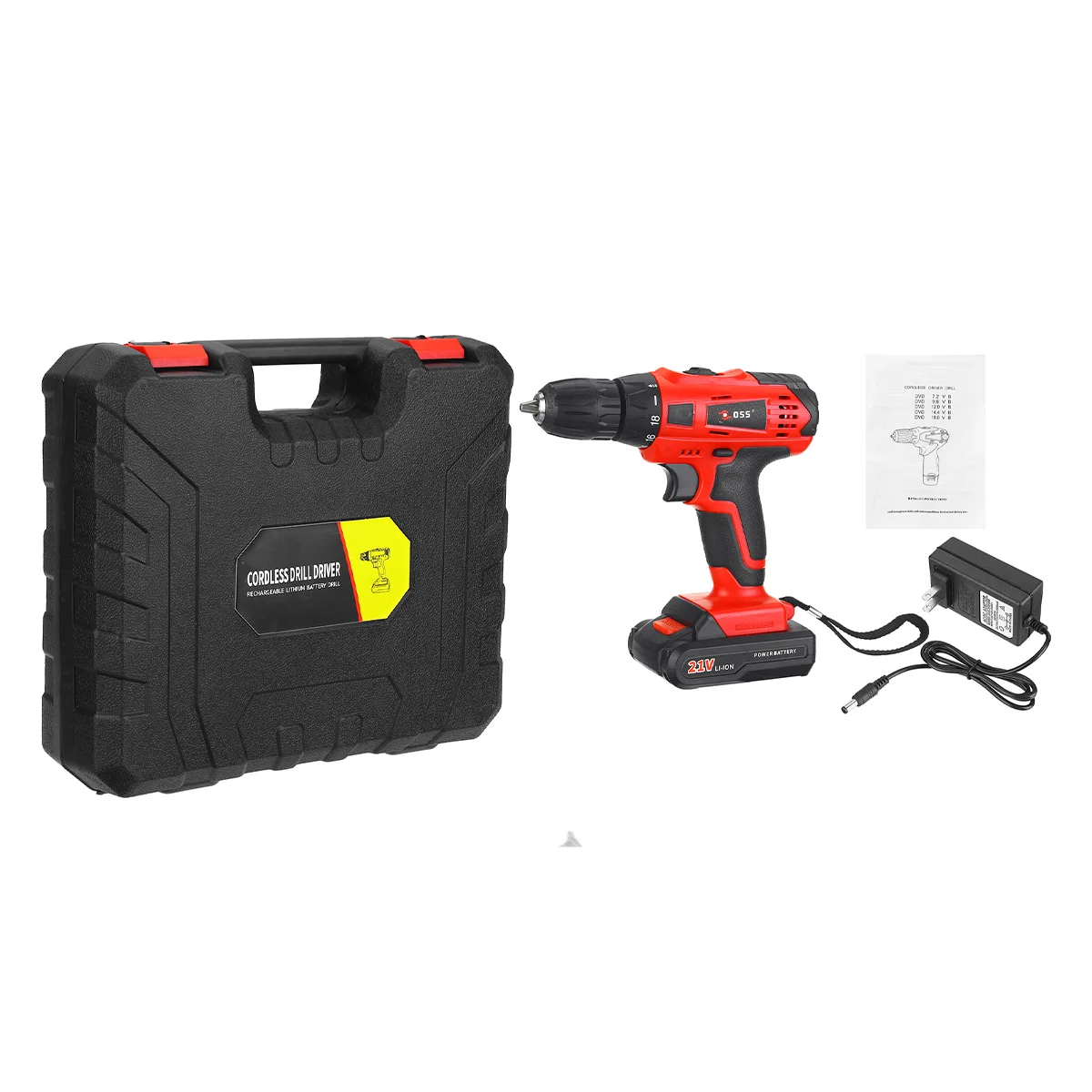

21V 1800RPM Cordless Electric Drill 18 Gears Torque Rechargable Electric Screwdriver Home DIY Power Tool with Lithium Battery