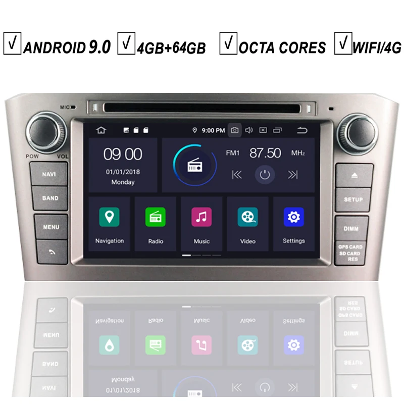Car Android 9.0 DVD GPS Player For Toyota Avensis T25 2003 2004 2005 2006 2007 2008 Octa Core 4GB+64GB Radio BT Wifi DAB+ Stereo