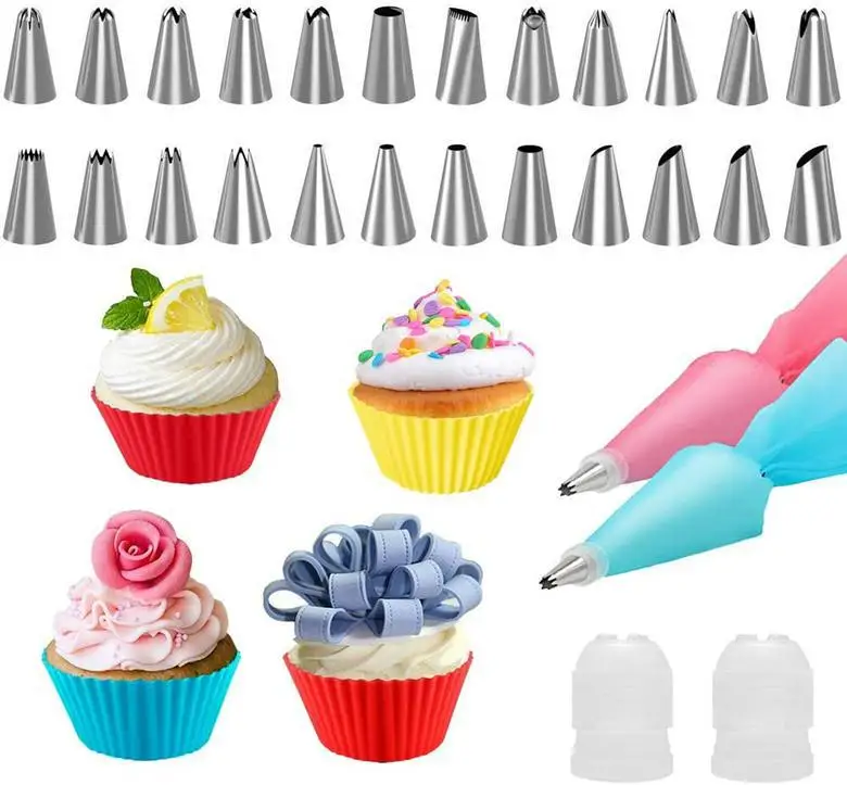 

32Pcs/Set Silicone Pastry Bag Tips Kitchen Cake Icing Piping Cream Cake Decorating Tools Reusable Pastry Bags+24 Nozzle Set