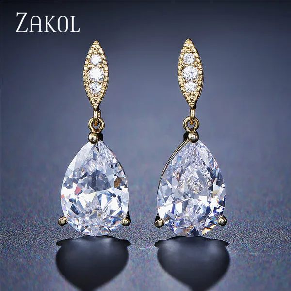 Модные серьги-капли с кристаллами циркония ZAKOL,, свадебные украшения для женщин, FSEP2040 - Окраска металла: Gold Color