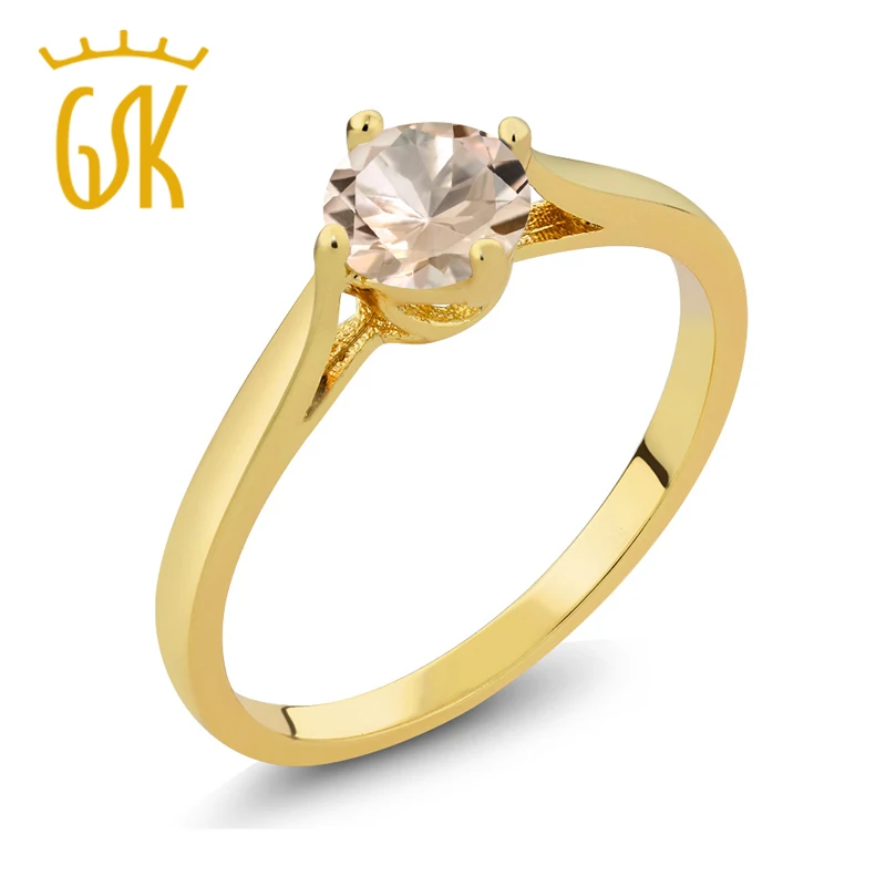 GemStoneKing 0,60 карат круглый натуральный персик морганит латунь желтое позолоченное латунное кольцо для женщин