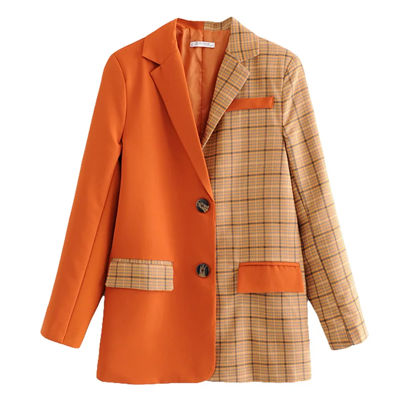 

Женский блейзер сезон весна осень клетчатая строчка женский костюм воротник однобортная повседневная куртка Мода офисная одежда 2020
