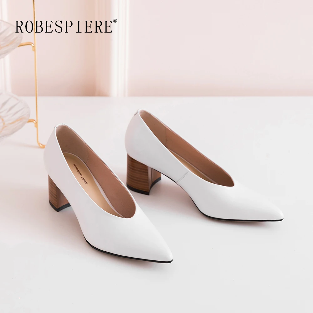 ROBESPIERE/Лидер продаж; популярные туфли-лодочки с глубоким v-образным вырезом; Качественная женская обувь из натуральной кожи с острым носком; Новинка; коричневые офисные туфли-лодочки на квадратном каблуке; A15