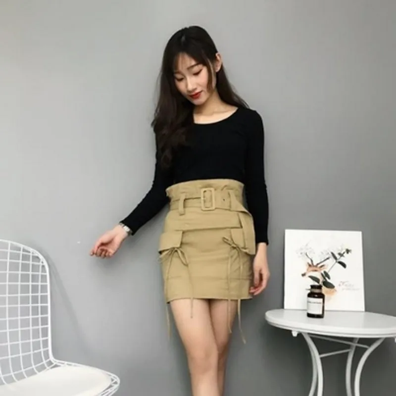 Faldas Mujer Moda Летняя мини-юбка с высокой талией Элегантная короткая хлопковая юбка с поясом и пуговицами Jupe Femme армейский зеленый хаки
