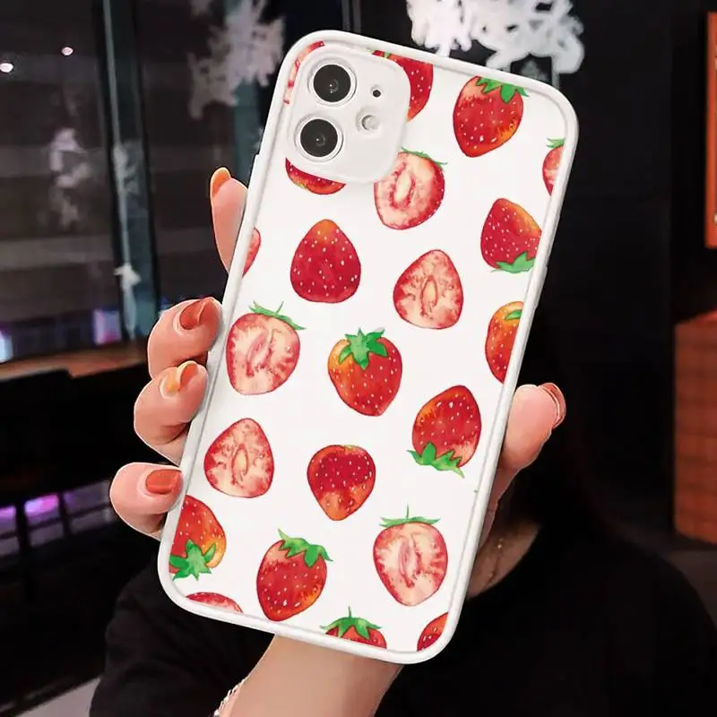 

Cartoon fruit strawberry cherry Phone Case Matte Transparent for iPhone 7 8 11 12 s mini pro X XS XR MAX Plus cover funda