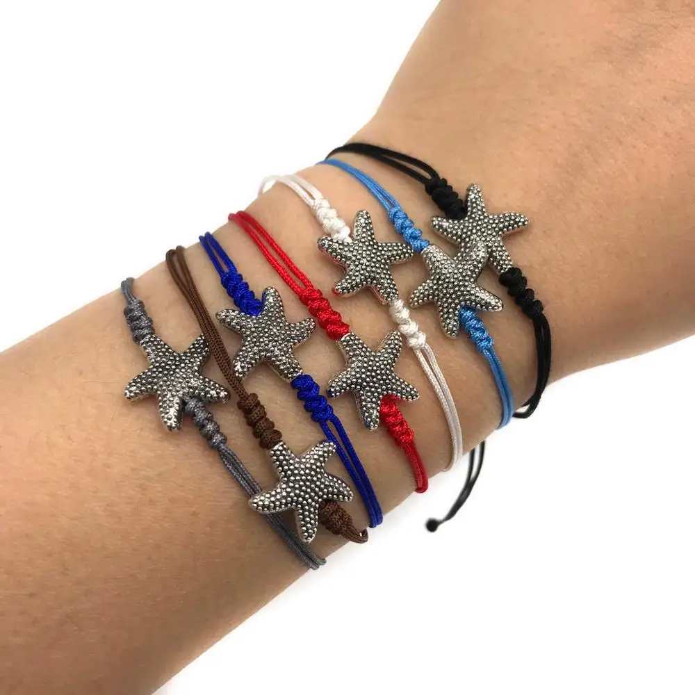 Плетеный Регулируемый браслет с подвеской в виде морской звезды для женщин и