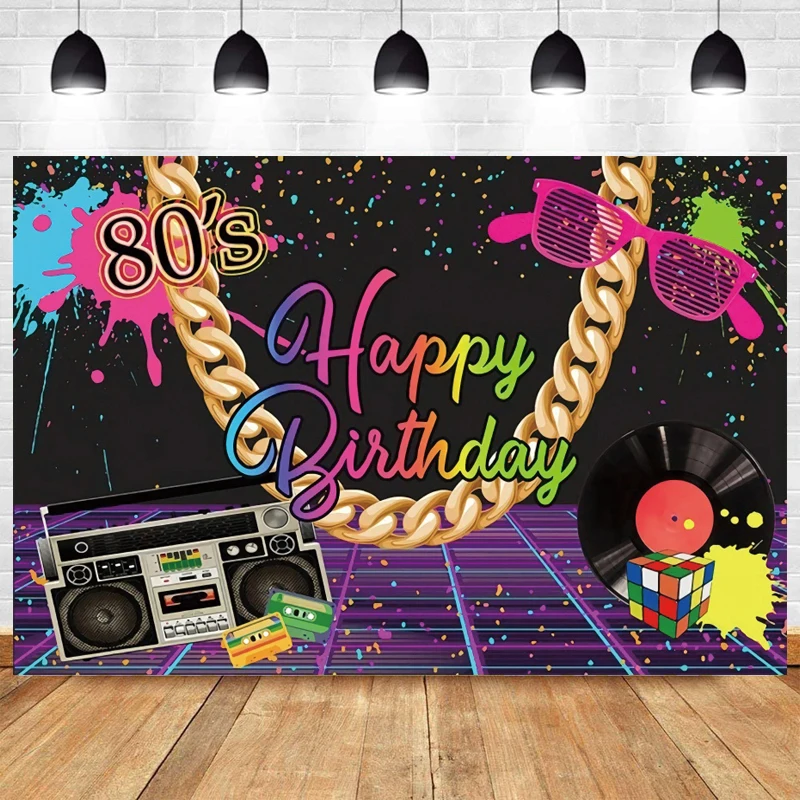 

80's Photo Backdrop Graffiti Happy Birthday Party Hip Hop Disco Record Music Photography Background Decor Banner