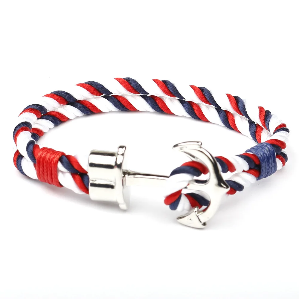 Fashion Men Bracelets Braided Wristband Nylon Bracelet Gifts Silvers Alloy Hook Anchor Rope Bangle Jewelry 2019 New pulseras | Украшения и