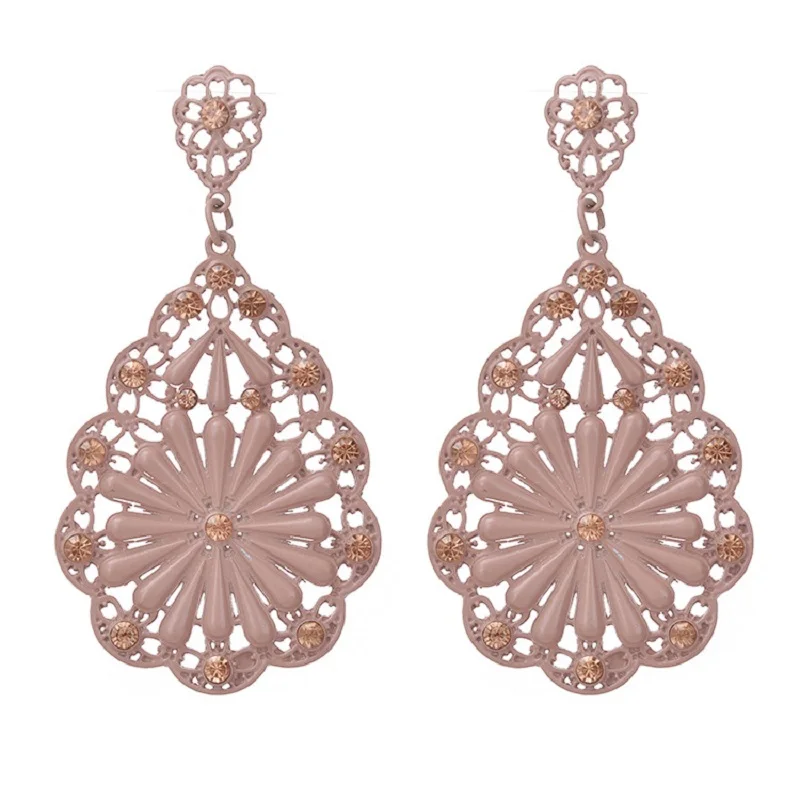 Женские винтажные серьги капельки однотонные в стиле бохо с цветочным узором