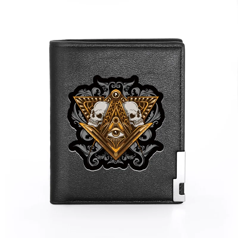

Classic Free and Accepted Masons Skull Printing Leather Men Women Wallet Slim Credit Card/ID Holders Male Short Purses