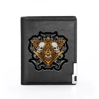 classic free and accepted masons skull printing leather men women wallet slim credit cardid holders male short purses