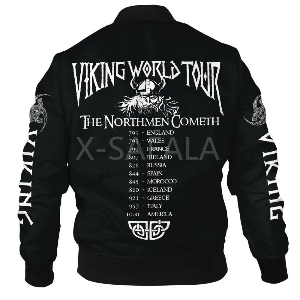 

Mens Unisex 3D Bomber Jackets The Viking Word Tour Print Zipper Flight Jacket Casual Thick Coats Unisex Harajuku Streetwear