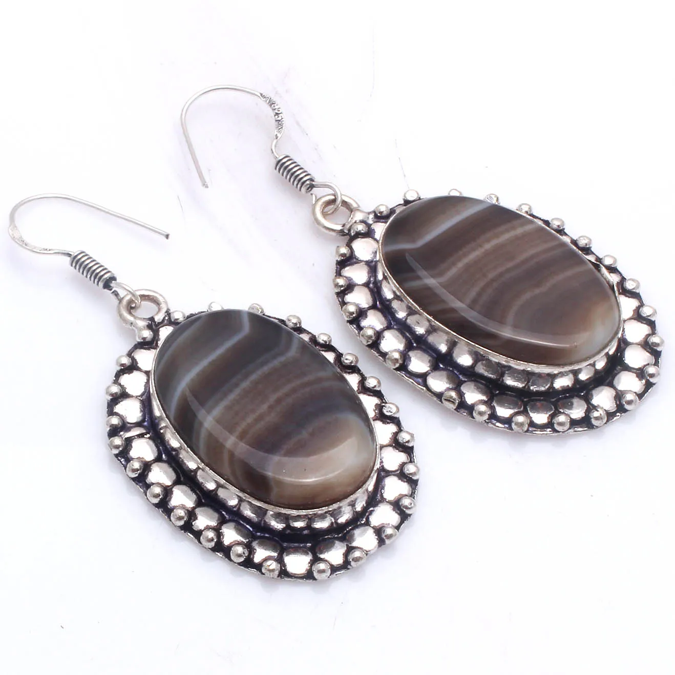 

Genuine Botswana Agate Silver Overlay on Copper Earrings , Hand made Women Jewelry Gift, E5843