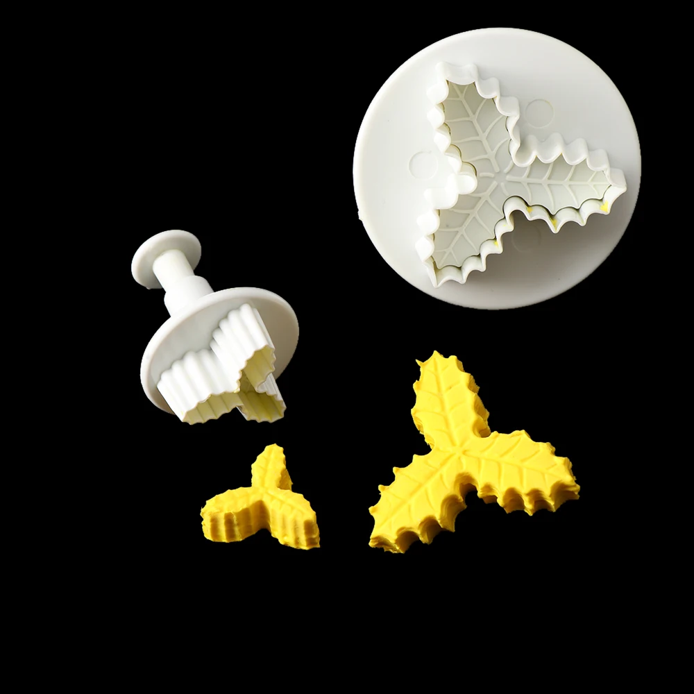 Christmas Cake Tools 2Pcs/Set Holly Leaf Cookie Sugarcraft Fondant Decorating Plunger Cutters Mould Bakeware | Дом и сад