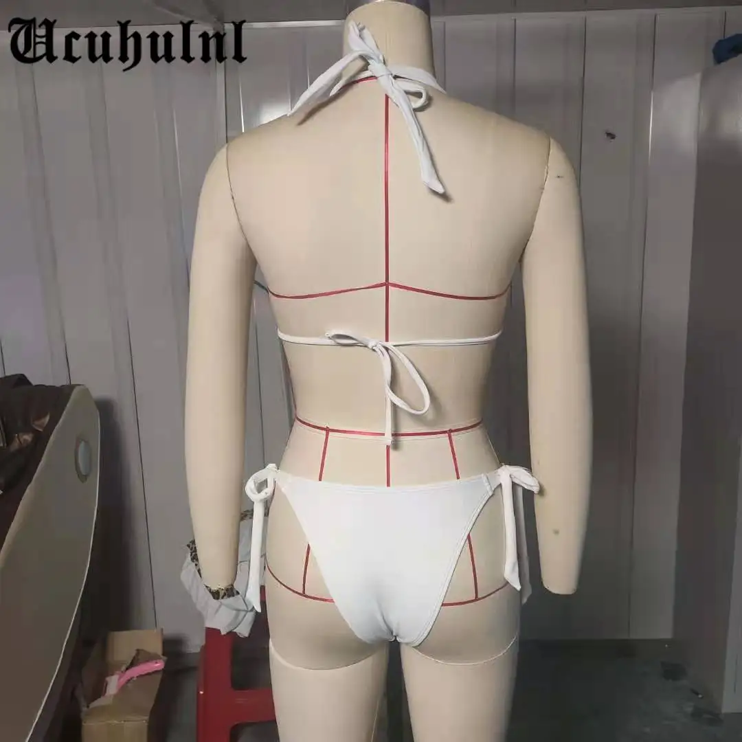 

Halter bikini set Triangle swimsuit women Pearl swimwear female High cut bathing suit Triangle 2 pieces set Elegant