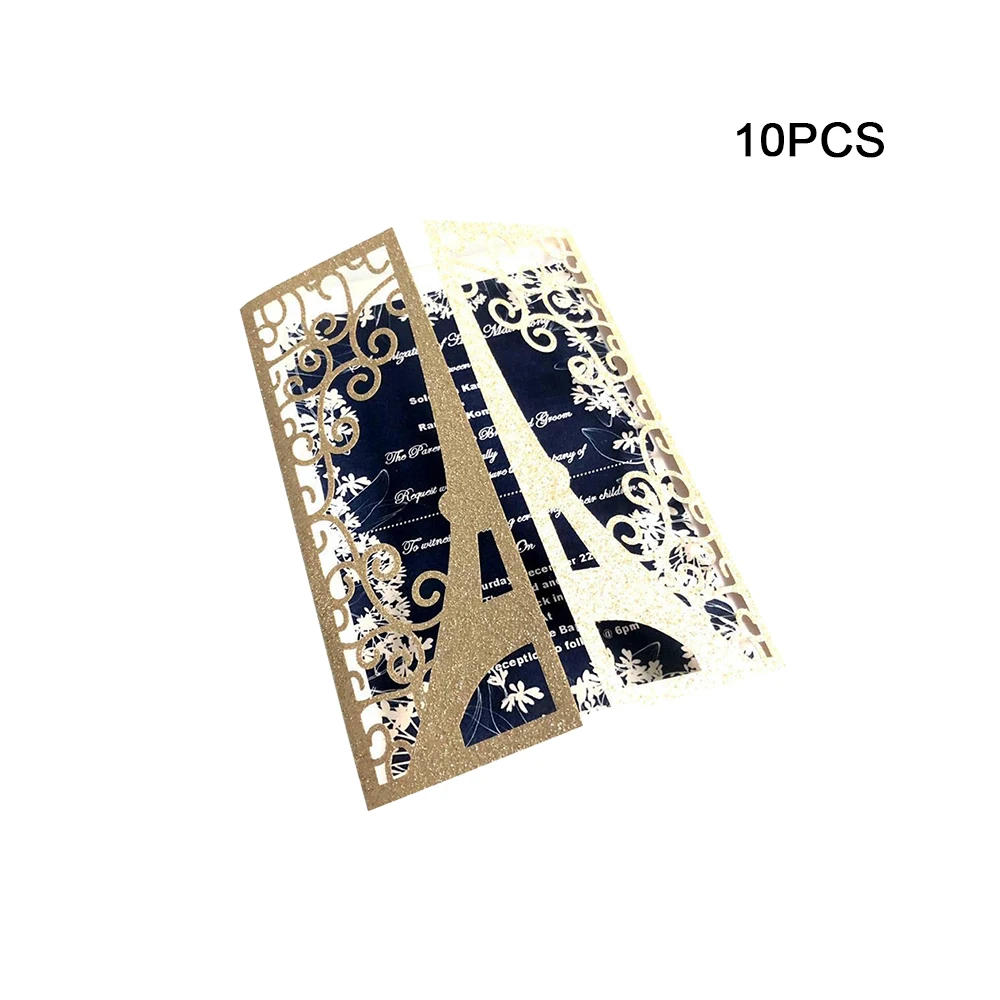 10pcs/set Glitter Embossing Invitation Cards 15*15CM for wedding business party Paris tower greeting card customized supplies - Color: 4
