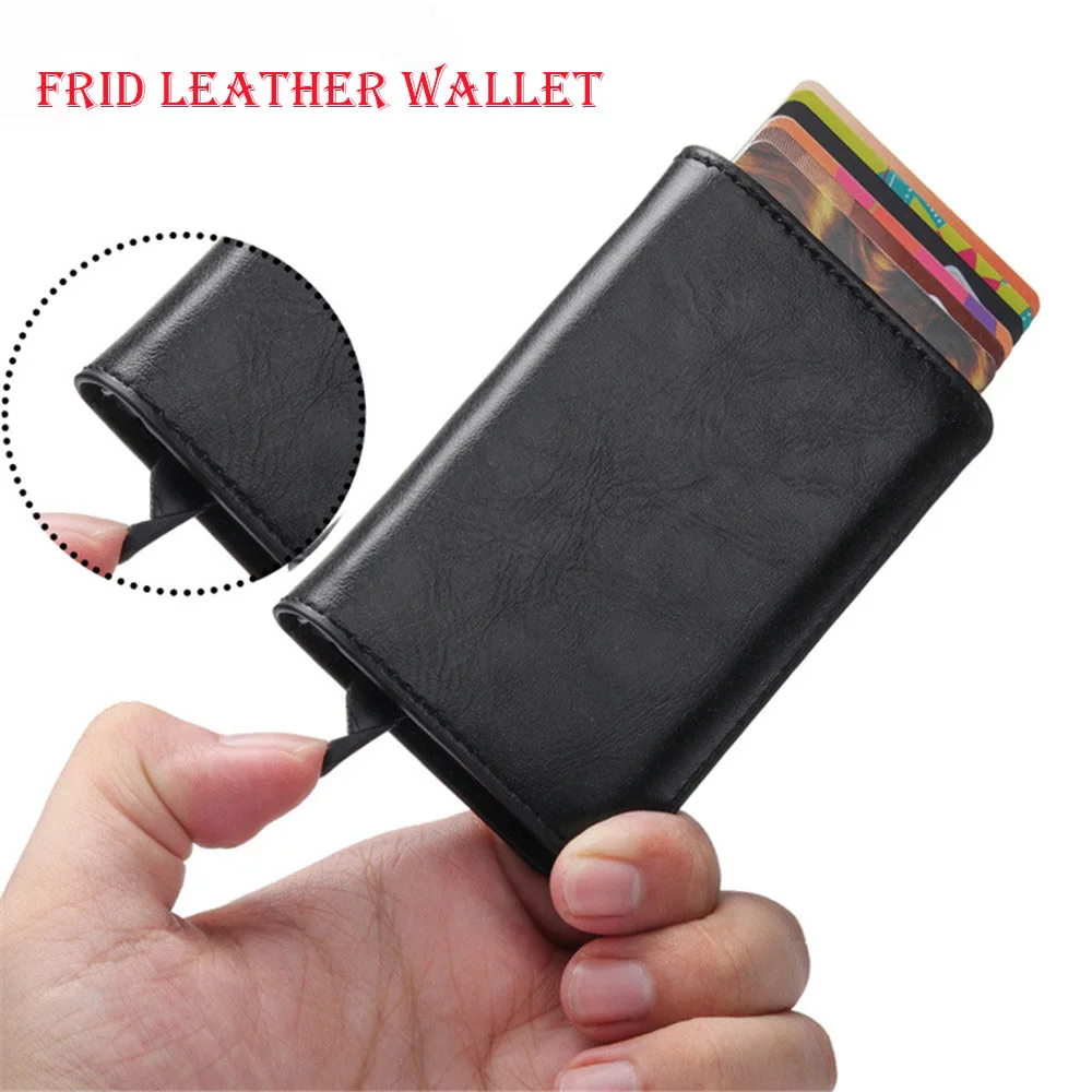 

Anti Theft Credit Card Holder Coffee Black Business Wallet FRID Leather Unisex Security Aluminum Metal Purse Boyfriend Gifts