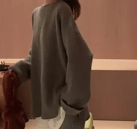 512 grey sweater Осень-зима, свободный однотонный теплый вязаный свитер, женские свитера и пуловеры(R3391 - Цвет: 512 grey sweater