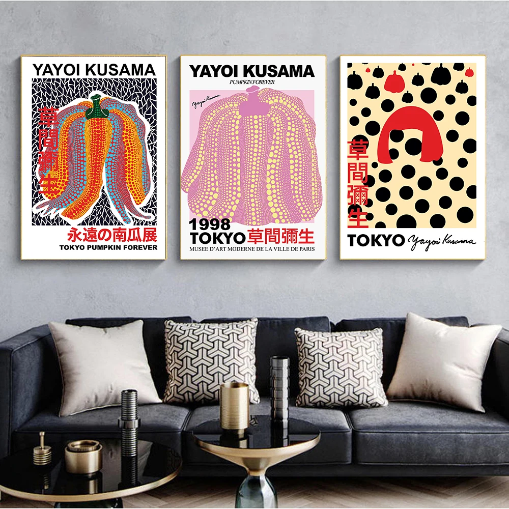 

Yayoi Kusama Modern Exhibition Posters and Prints Japanese Wall Art Pictures Museum Canvas Painting for Living Room Home Decor