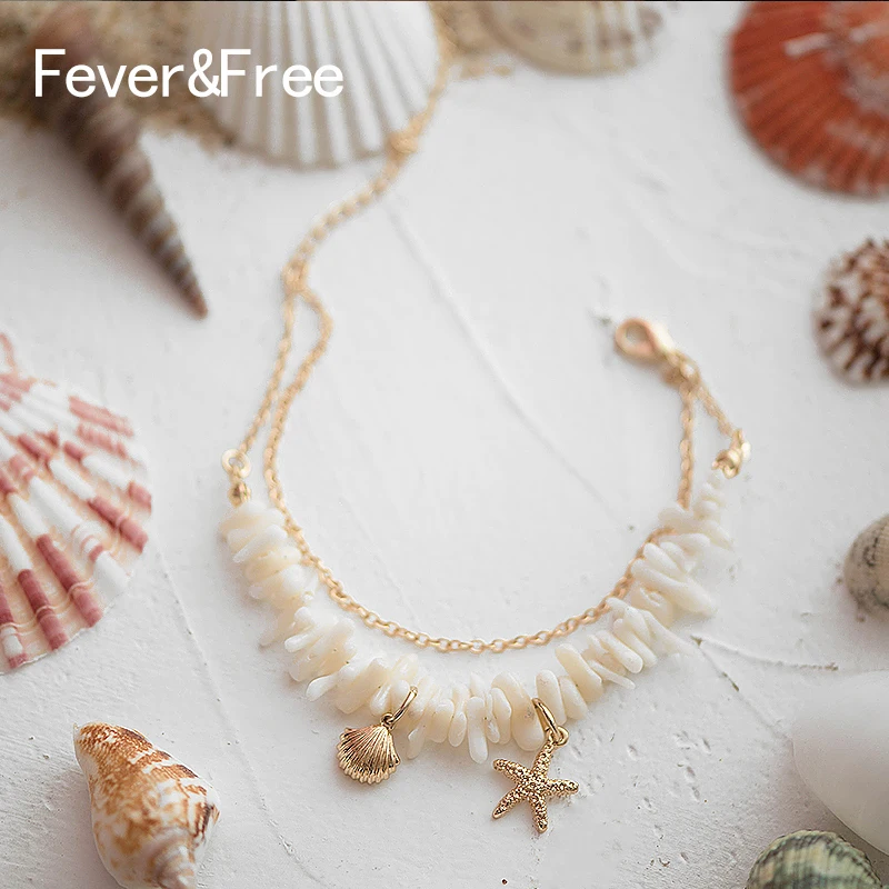 Богемное пляжное ожерелье с кисточками Fever & Free золотое ракушками из морской