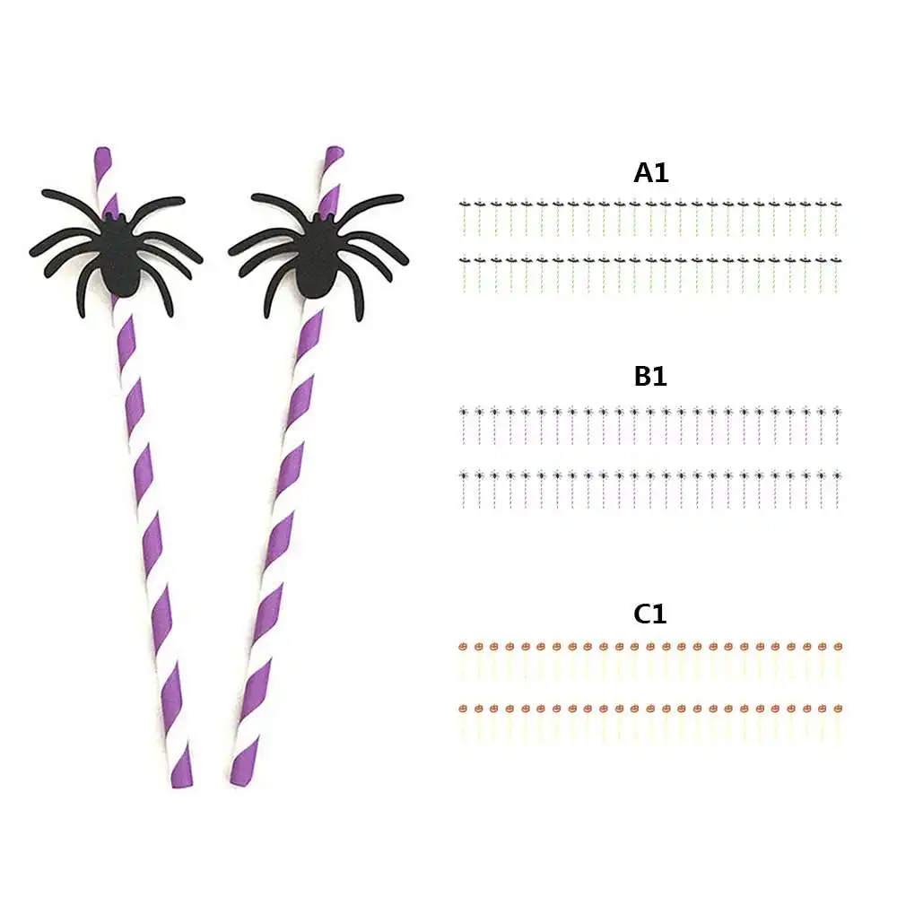 50 шт Хэллоуин бумага соломинки ужас паук Тыква бита Питьевая солома вечерние