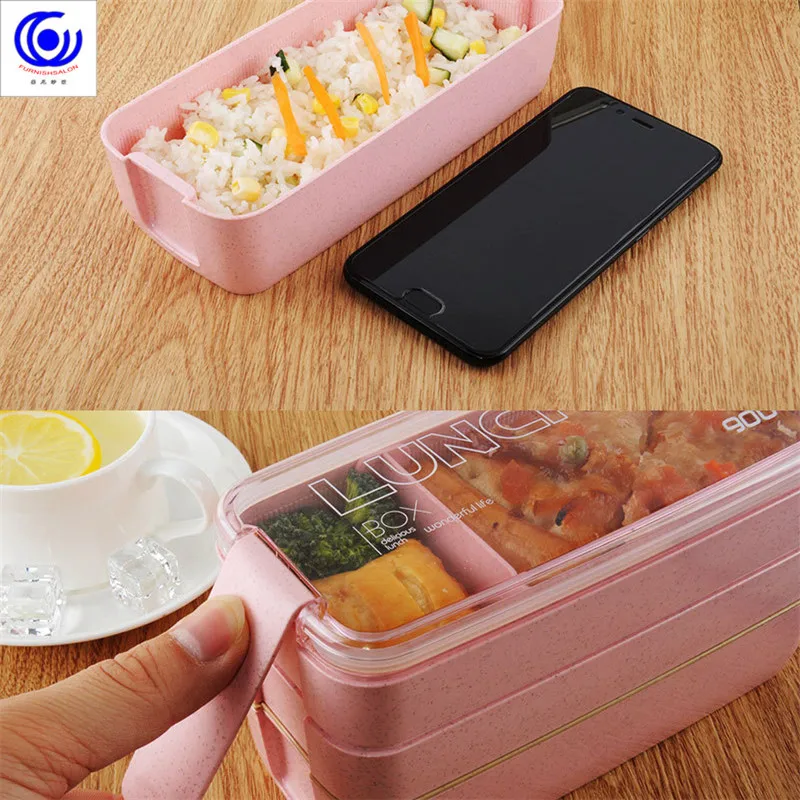 900ml Healthy Material Lunch Box 3 Layer Wheat Straw Bento Microwave Boxes Dinnerware Food Storage Container Lunchbox|Коробки для