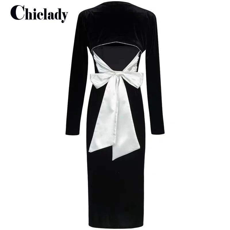 CHICLADY черные пикантные туфли с низким вырезом на спине украшением в виде