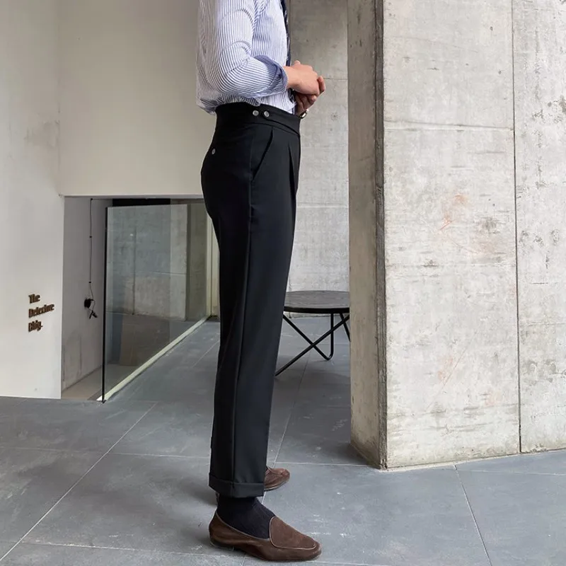 

Spring New Mens High Waist Straight Suit Pants Business Work Long Trousers Slim Fit Office Man Cargo Pants Pantalones Hombre