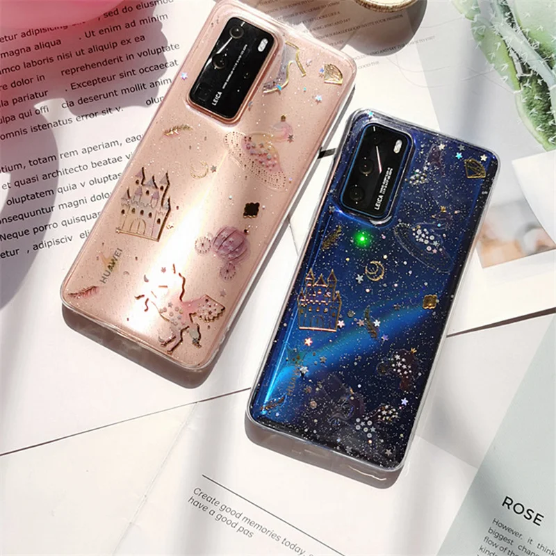 Блестящий Прозрачный милый чехол для телефона Huawei P40 Lite p30 pro p20 Mate 30 Pro P30