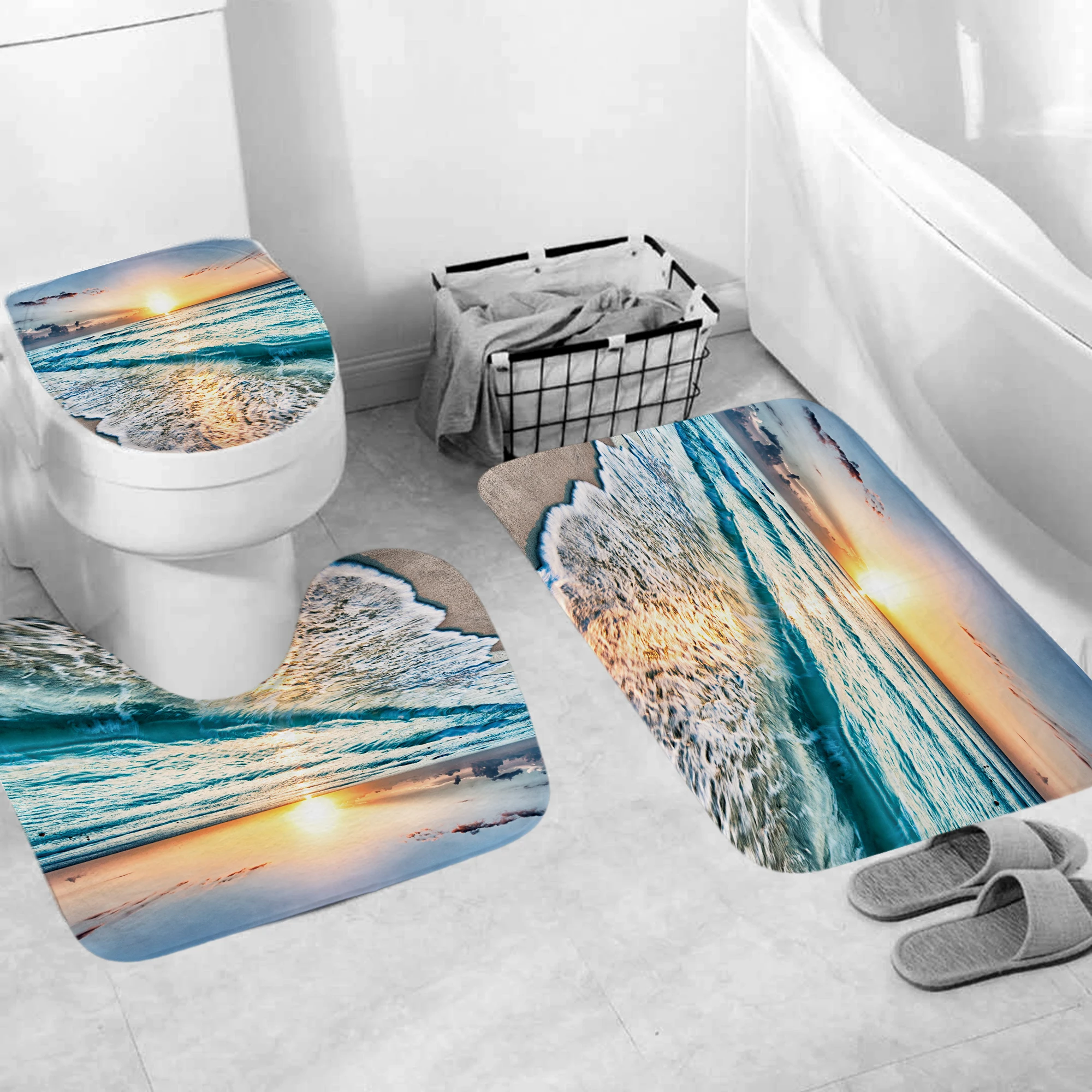 Тканевая занавеска для душа с изображением восхода солнца пляжа морской океан