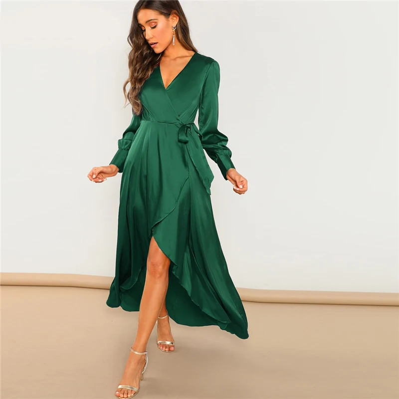 SHEIN Однотонное Платье С Глубоким V-Образным Вырезом Вечернее Платье На Запах