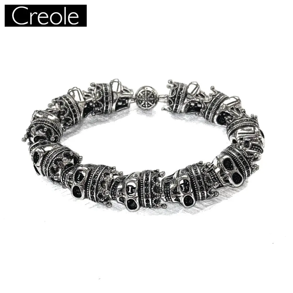 Браслет с бусинами в виде короля черепа модные Неоготические браслеты из