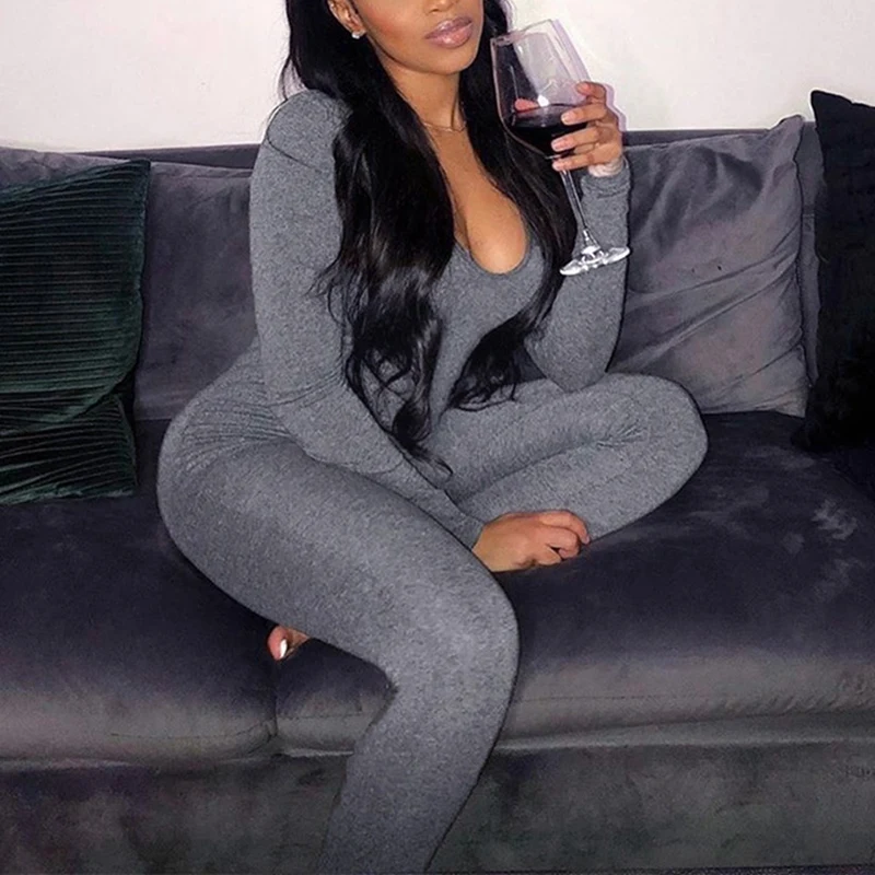 

Autumn Women Sexy Jumpsuit Streetwear Long Sleeve Bodycon Solid Winter Knitted Sport Jumpsuits