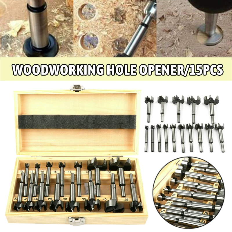 New 15pcs Forstner Woodworking Drill Bit Set Hole Saw Cutter Wood Tool Self Centering Hole Saw Tungsten Carbide Cutter Tools Set