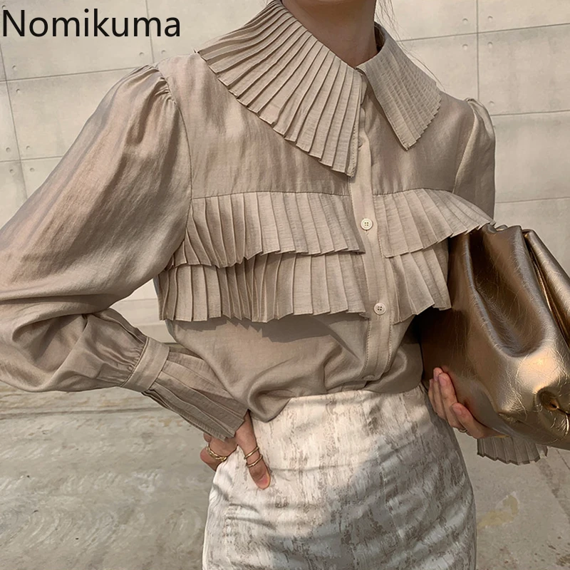Рубашка Nomikuma однотонная Элегантная блузка в Корейском стиле однобортная с