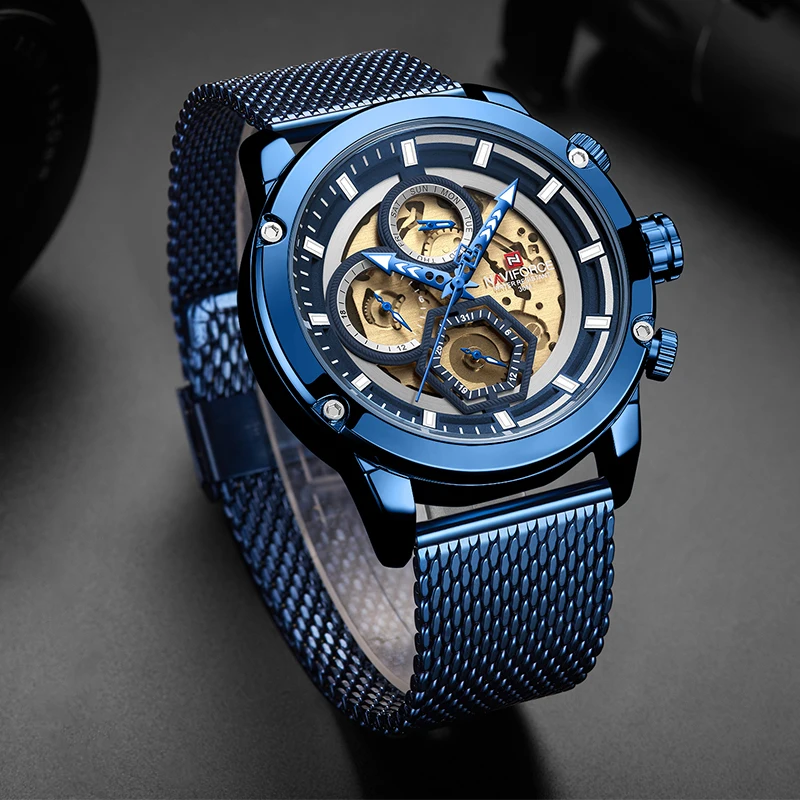 Часы наручные NAVIFORCE Мужские кварцевые роскошные модные повседневные спортивные