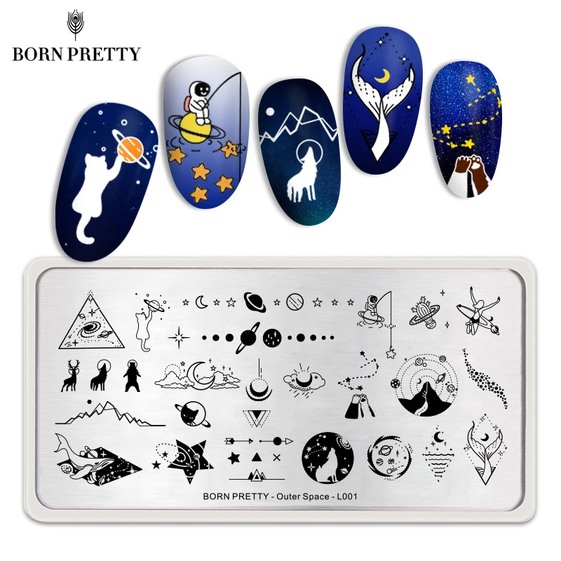 Пластины для стемпинга ногтей BORN PRETTY трафареты маникюра в виде Луны и звезды