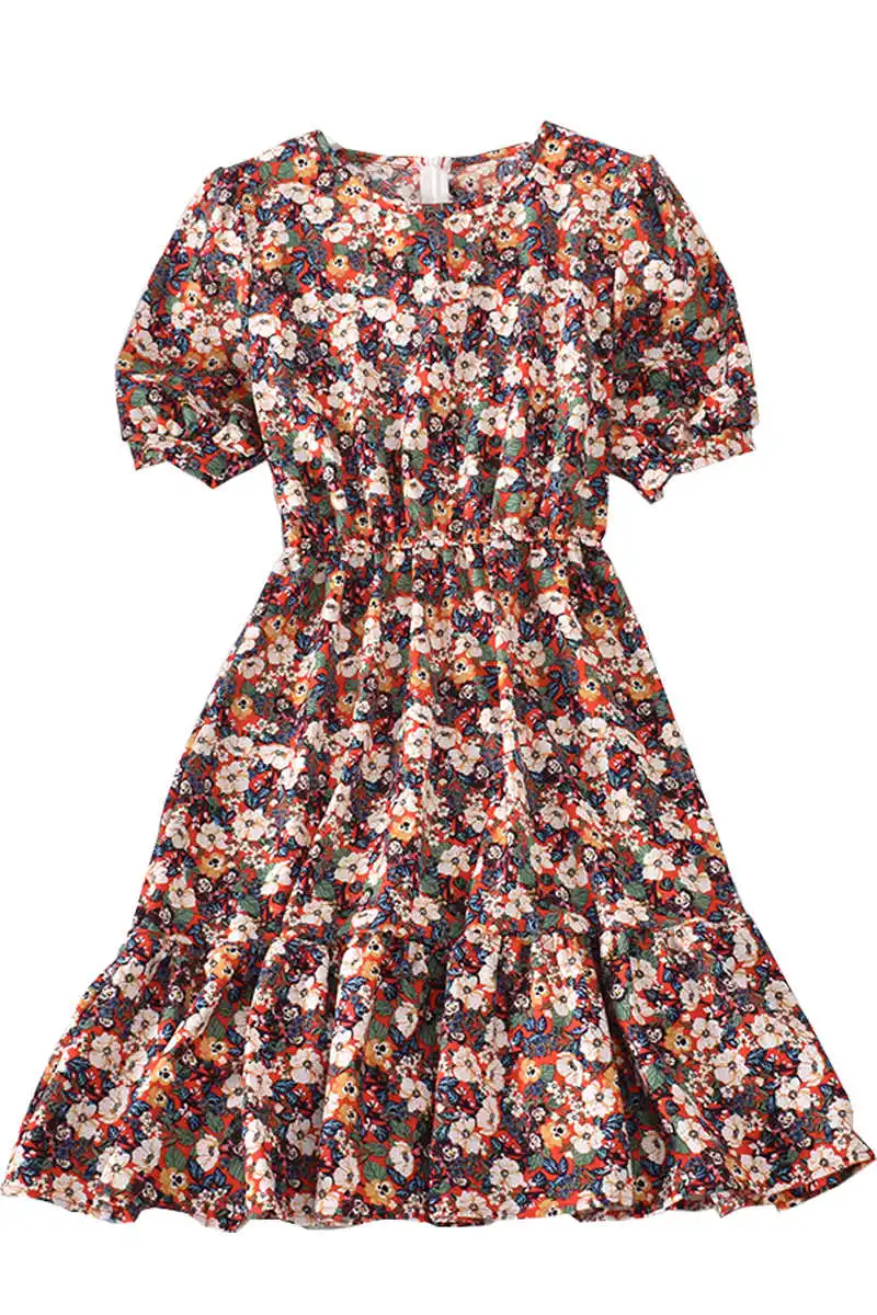 

2020 summer new student fashion style print A-line skirt loose and thin temperament Ruffle Dress