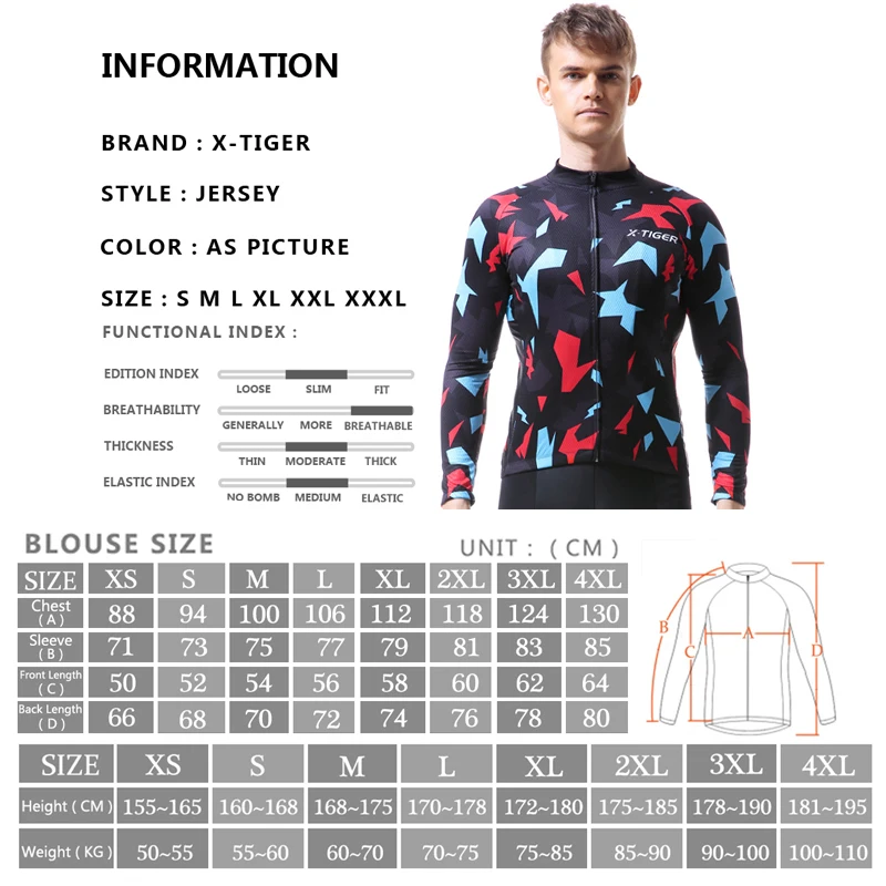 

X-TIGER Long Sleeve Cycling Jersey Mans Mountian Bicycle Cycling Clothing Ciclismo Racing Bike Clothes Sportswear Tops Clothing