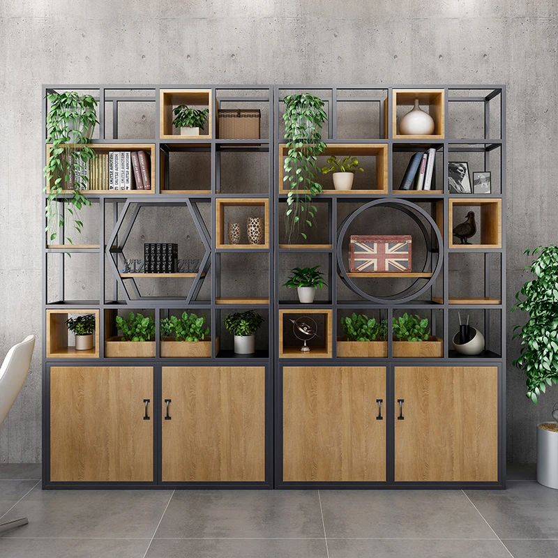 

Modern stainless steel bookshelf floor-to-ceiling office partition bookcase creative shelf light luxury Nordic display rack