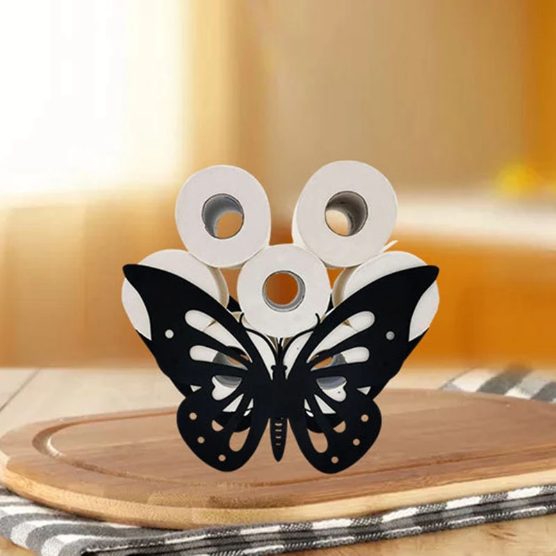 

Home Iron Roll Paper Towel Holder Black Bathroom Rack Ornaments Toilet Roll Holder Kitchen Bathroom Storage