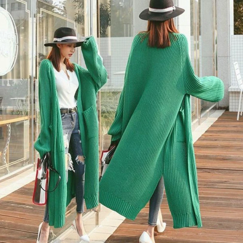 Женский однотонный кардиган повседневный длинный разных цветов в Корейском