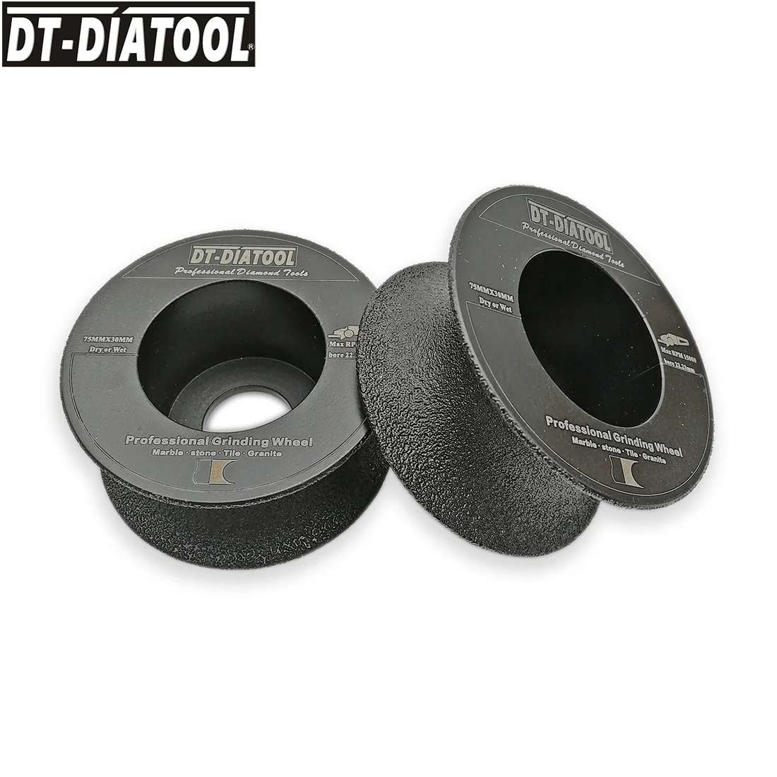 

DT-DIATOOL 2pcs/pk 75mm/3" Vacuum Brazed Diamond Half-Round Edge Grinding Disc Wheel Wet or Dry for Marble Granite Grits #60