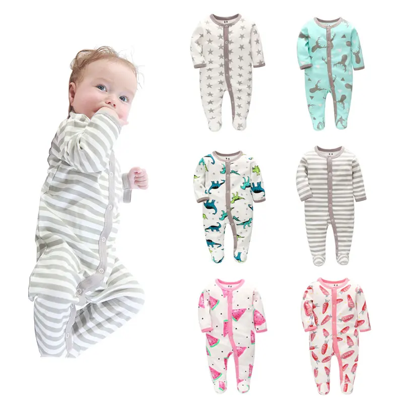 

2Pc/Set 0-6m 7-12m Newborn Long Sleeve Cotton Romper Set New Born Boy Girl Baby Covered Button Pajama Rompers Children's Clothes