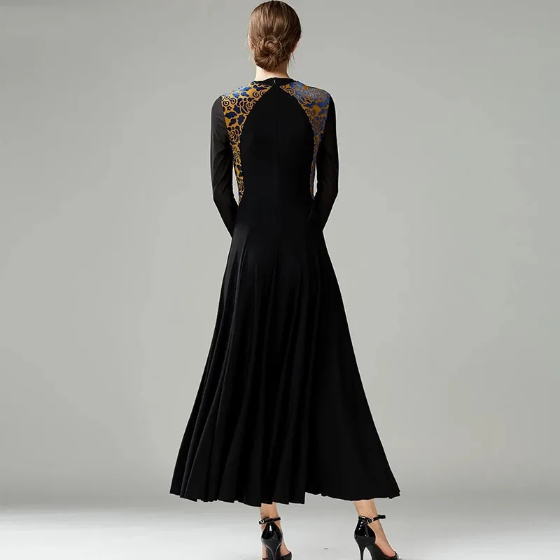 

Printing Women Long Elegant Elasic Big Swing Ballroom Dance Dress For Dancing Waltz Dress Tango Dance Costumes Flamenco Dress