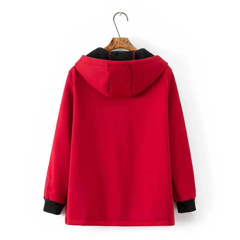 women hoodie 2019 Women's Casual Winter Warm Sherpa Lined Zip Up Hooded Sweatshirt Jacket Coat Plus Size 4XL Black Red | Женская