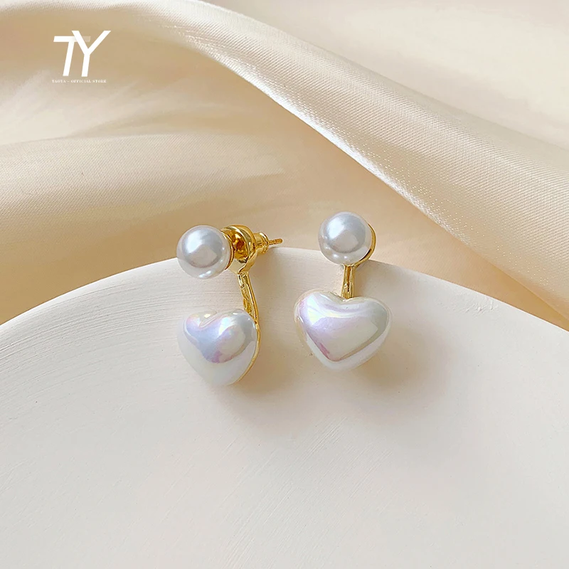 

2021 Elegant Sweet Pearl Peach Heart Love Dangle Earrings For Woman Fashion Korean Jewelry Wedding Party Girls' Luxury Earrings