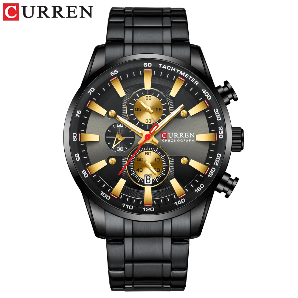 black gold CURREN Лидирующий бренд часы для мужчин модные кварцевые спортивные наручные часы с хронографом Дата часы из нержавеющей стали мужские часы - Цвет: black gold
