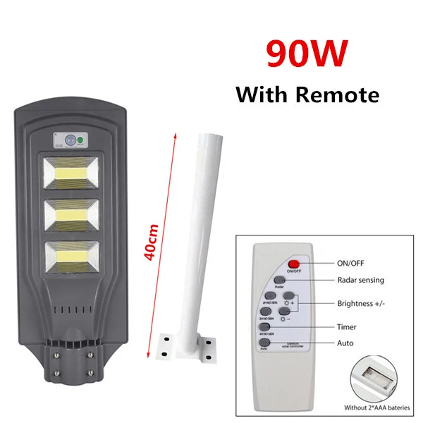90W with Remote Солнечный уличный светильник 30 Вт 60 90 Вт светодиодный настенный светильник водонепроницаемый открытый радар движения для сада двора прожектор солнечный светильник s с полюсом - Испускаемый цвет: 90W with Remote